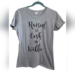 Gray Graphic "Raised On Cash And Willie" T-Shirt
